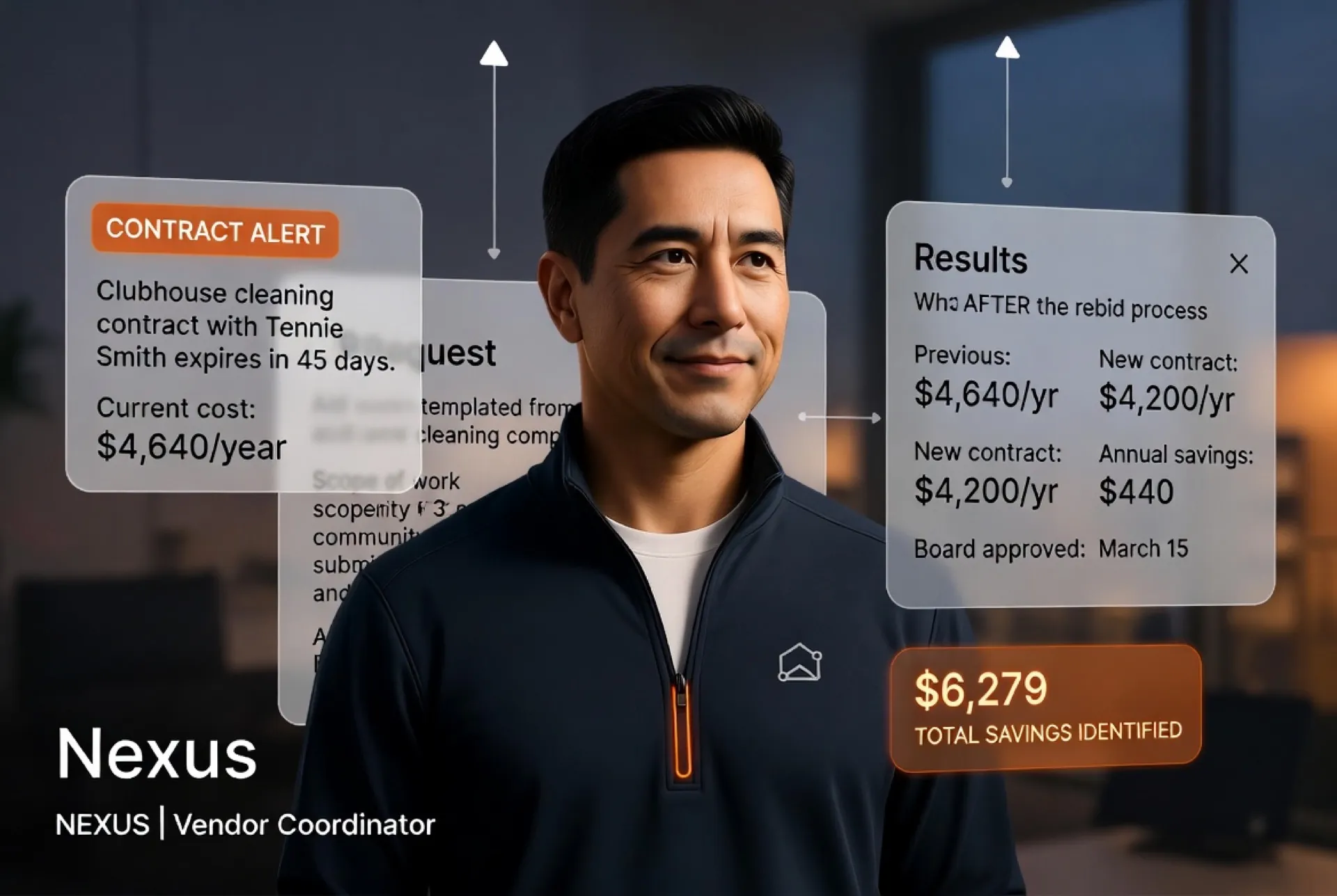 Nexus AI Vendor Coordinator — contract renewal alerts, competitive bid analysis, and vendor cost tracking for HOA management